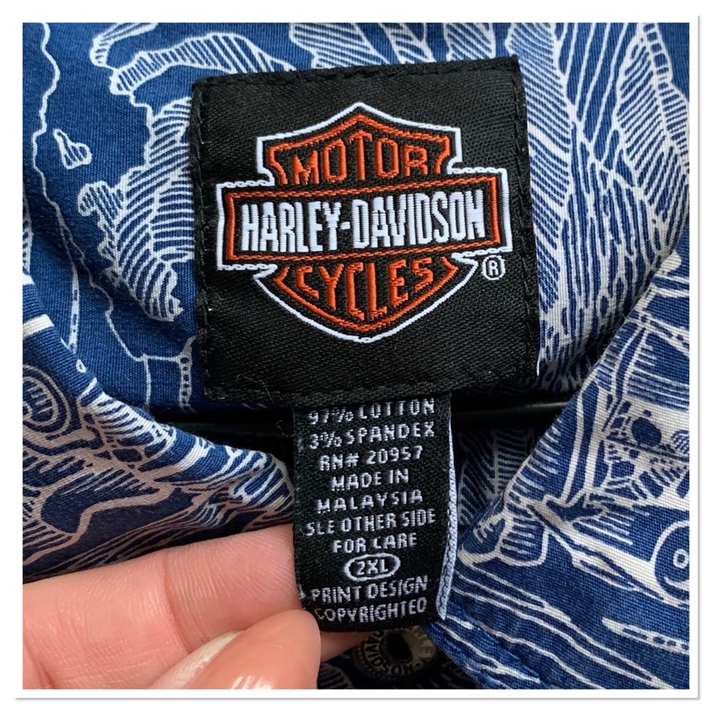 Harley-Davidson Wave Pattern Button Up Shirt Blue… - image 7